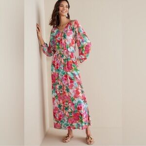 Soft Surroundings Evalina Printed Colorful Long Sleeve Maxi Dress